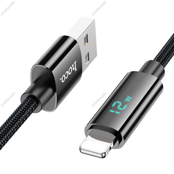 Кабель HOCO U125 Benefit charging data cable with display USB iP Lightning 1,2m. Black