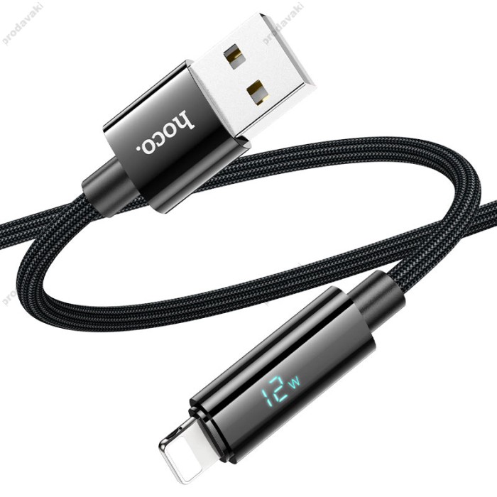Кабель HOCO U125 Benefit charging data cable with display USB iP Lightning 1,2m. Black