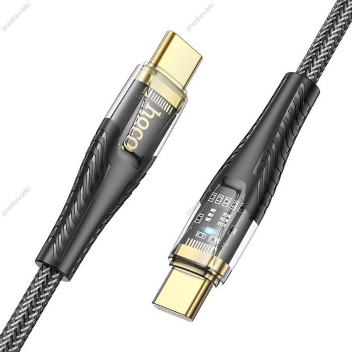 Кабель HOCO U121 Gold standard Transparent Discovery Edition Type-C to Type-C 60W 3A 1.2m Black
