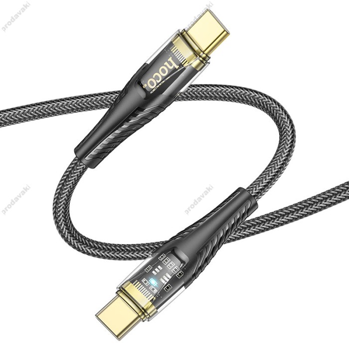 Кабель HOCO U121 Gold standard Transparent Discovery Edition Type-C to Type-C 60W 3A 1.2m Black