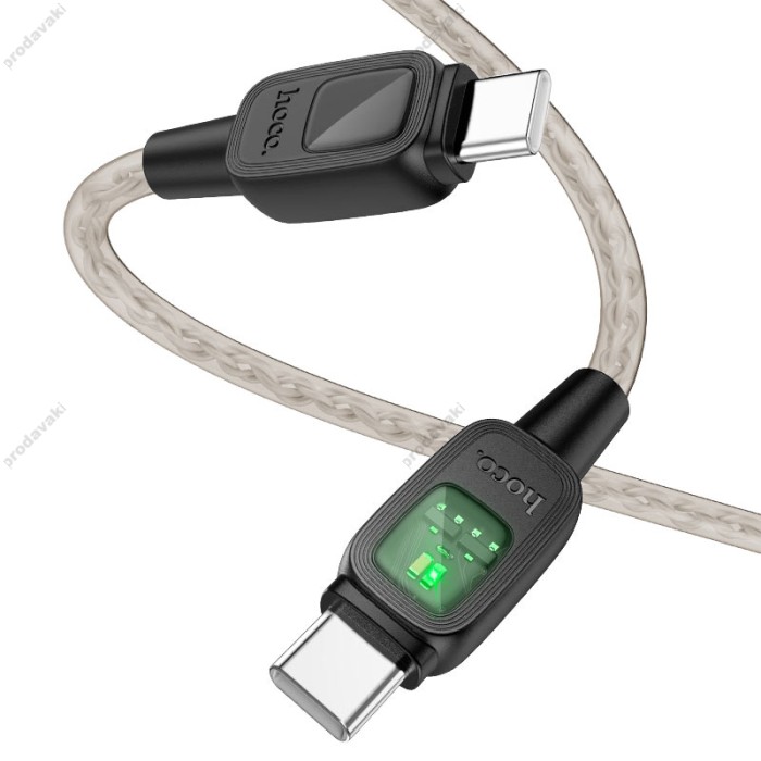 Кабель HOCO U124 Stone silicone intelligent power-off Type-C to Type-C 60W 3A 1.2m Black