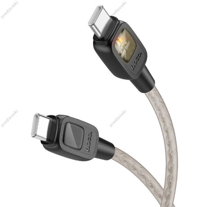 Кабель HOCO U124 Stone silicone intelligent power-off Type-C to Type-C 60W 3A 1.2m Black