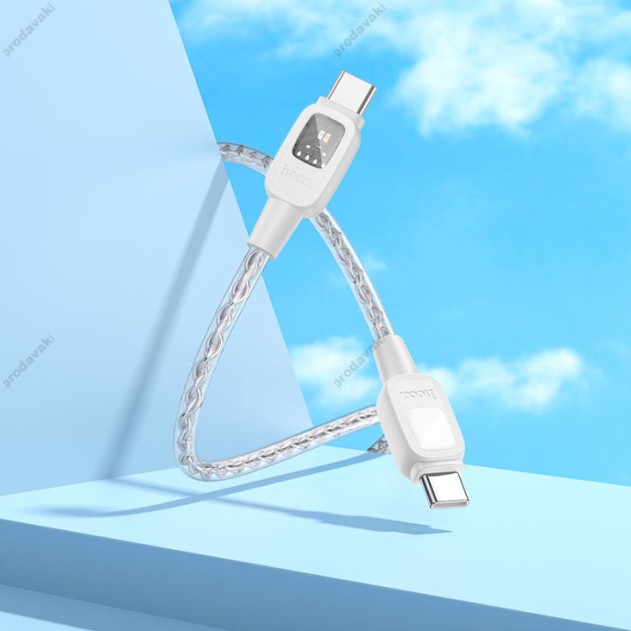 Кабель HOCO U124 Stone silicone intelligent power-off Type-C to Type-C 60W 3A 1.2m Grey