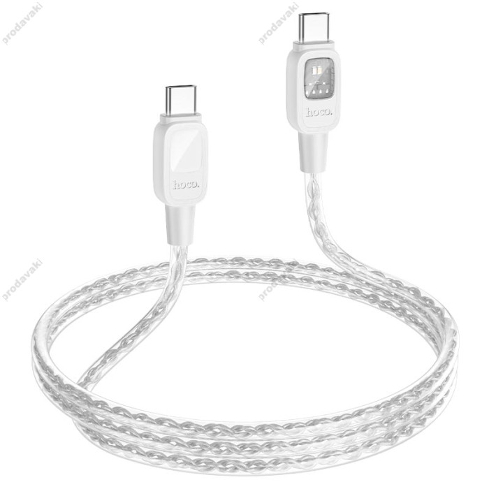 Кабель HOCO U124 Stone silicone intelligent power-off Type-C to Type-C 60W 3A 1.2m Grey