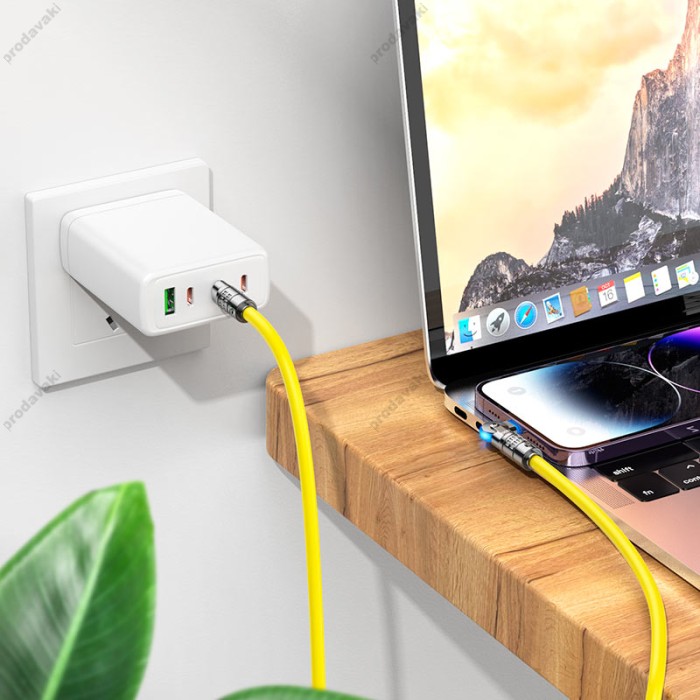 PD Кабель HOCO U118 Triumph PD rotating charging data cable Type-C Lightning Yellow