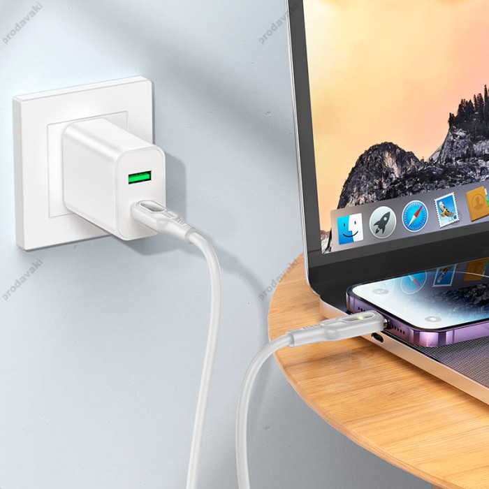 PD Кабель HOCO U120 Transparent explore intelligent power-off charging data cable Type-C Lightning white