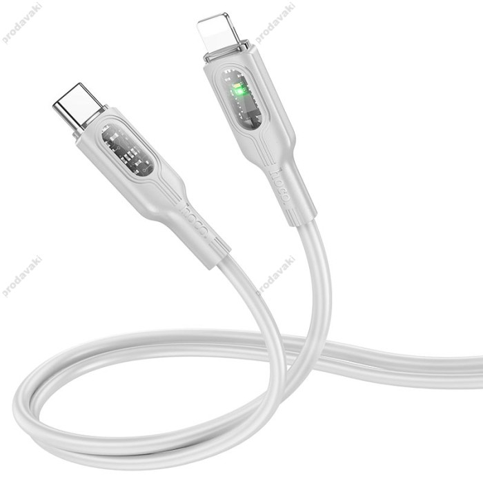 PD Кабель HOCO U120 Transparent explore intelligent power-off charging data cable Type-C Lightning white
