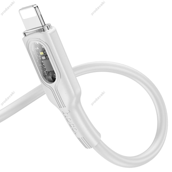 PD Кабель HOCO U120 Transparent explore intelligent power-off charging data cable Type-C Lightning white