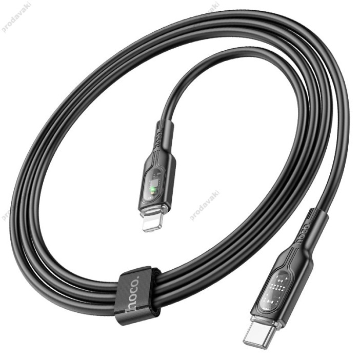 PD Кабель HOCO U120 Transparent explore intelligent power-off charging data cable Type-C Lightning black