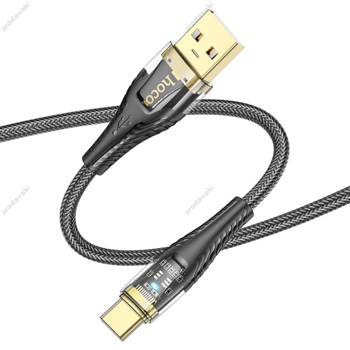 Кабель HOCO U121 Gold standard Transparent Discovery Edition USB to Type-C 3A 1.2m Black