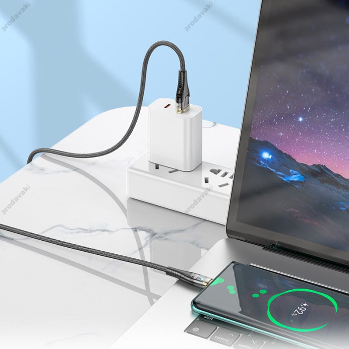Кабель HOCO U121 Gold standard Transparent Discovery Edition USB to Type-C 3A 1.2m Black