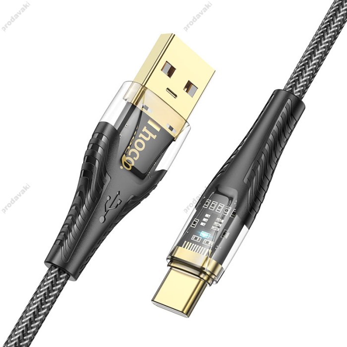 Кабель HOCO U121 Gold standard Transparent Discovery Edition USB to Type-C 3A 1.2m Black