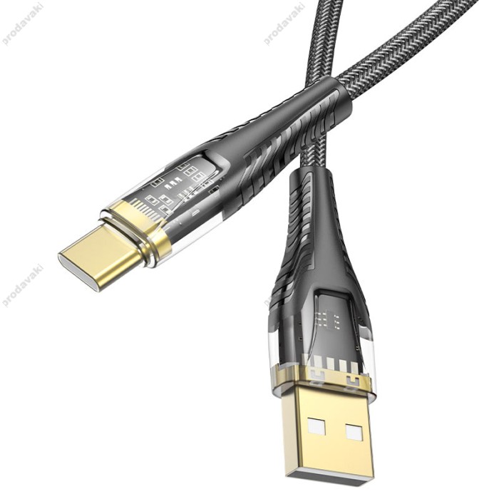 Кабель HOCO U121 Gold standard Transparent Discovery Edition USB to Type-C 3A 1.2m Black