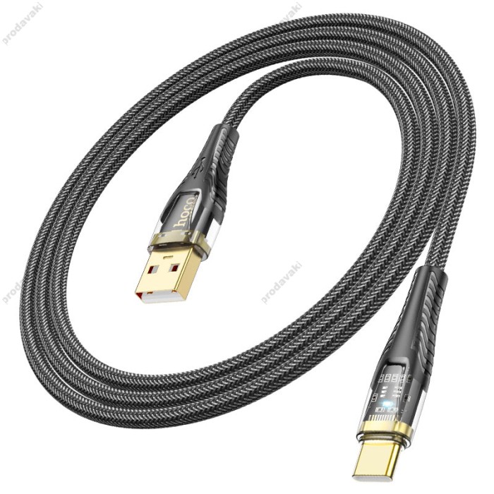 Кабель HOCO U121 Gold standard Transparent Discovery Edition USB to Type-C 3A 1.2m Black