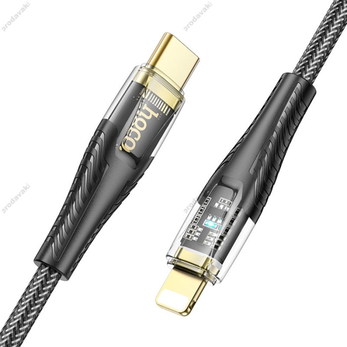 PD Кабель HOCO U121 Gold standard Transparent Discovery Edition Type-C Lightning 1,2m. Black