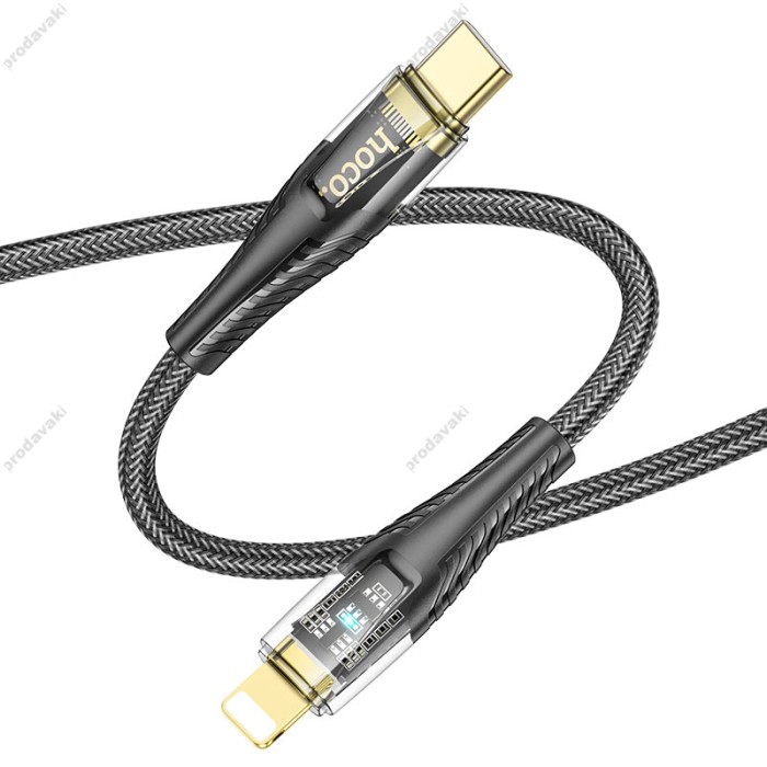 PD Кабель HOCO U121 Gold standard Transparent Discovery Edition Type-C Lightning 1,2m. Black