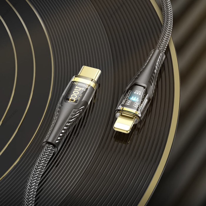 PD Кабель HOCO U121 Gold standard Transparent Discovery Edition Type-C Lightning 1,2m. Black
