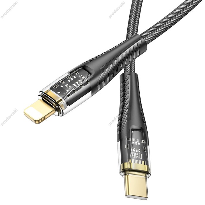 PD Кабель HOCO U121 Gold standard Transparent Discovery Edition Type-C Lightning 1,2m. Black