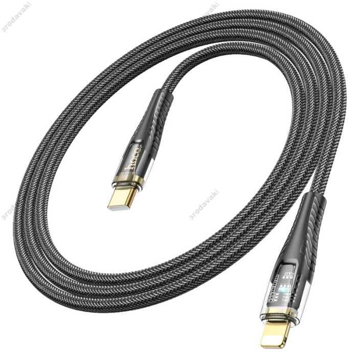 PD Кабель HOCO U121 Gold standard Transparent Discovery Edition Type-C Lightning 1,2m. Black