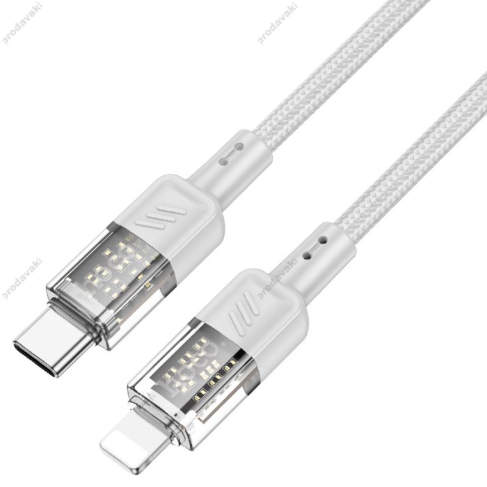 PD Кабель HOCO U129 Spirit transparent charging data cable Type-C Lightning 1,2m. Gray