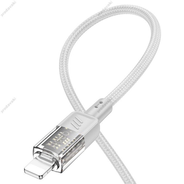 PD Кабель HOCO U129 Spirit transparent charging data cable Type-C Lightning 1,2m. Gray