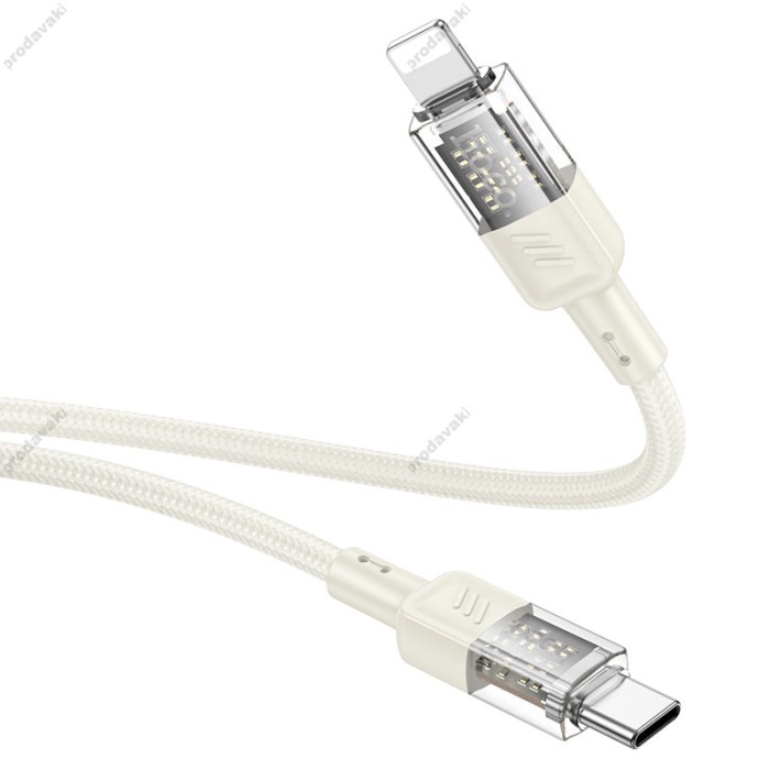 PD Кабель HOCO U129 Spirit transparent charging data cable Type-C Lightning 1,2m. Beige