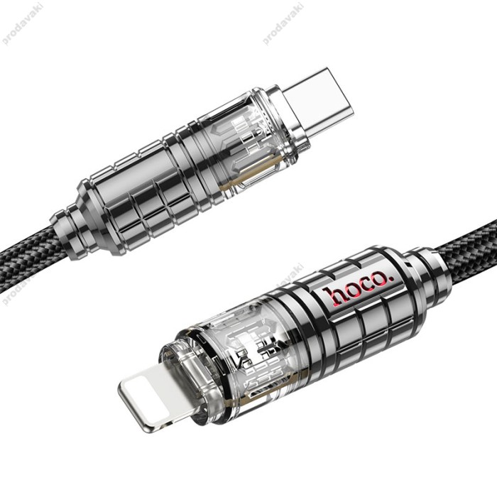 PD Кабель HOCO U122 Lantern Transparent Discovery Edition charging data cable Type-C Lightning 1,2m. Black