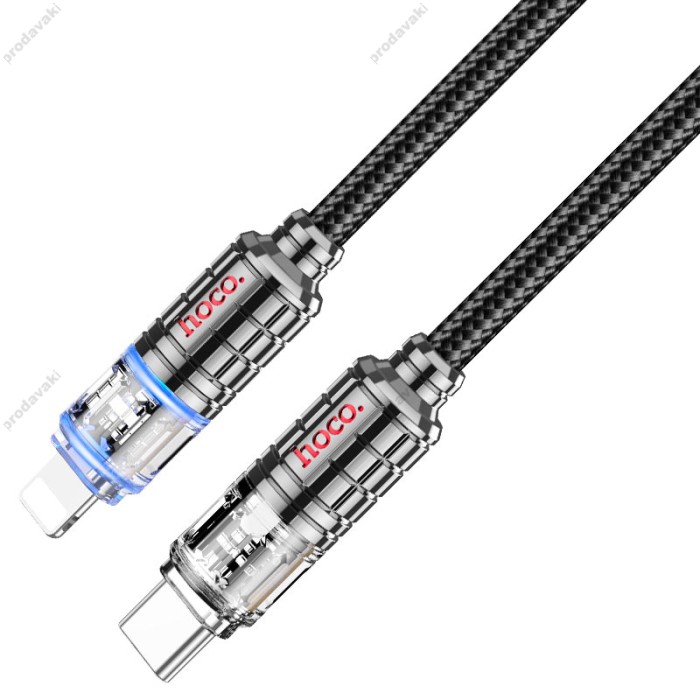 PD Кабель HOCO U122 Lantern Transparent Discovery Edition charging data cable Type-C Lightning 1,2m. Black