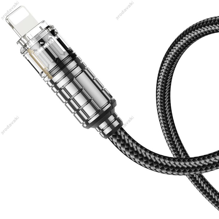PD Кабель HOCO U122 Lantern Transparent Discovery Edition charging data cable Type-C Lightning 1,2m. Black