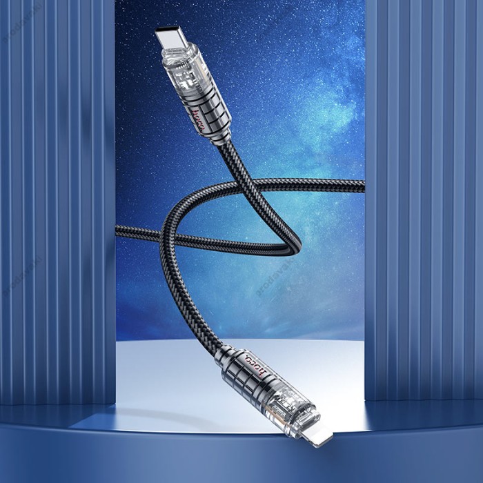 PD Кабель HOCO U122 Lantern Transparent Discovery Edition charging data cable Type-C Lightning 1,2m. Black