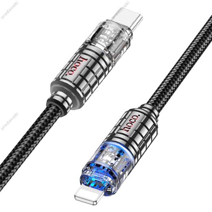PD Кабель HOCO U122 Lantern Transparent Discovery Edition charging data cable Type-C Lightning 1,2m. Black