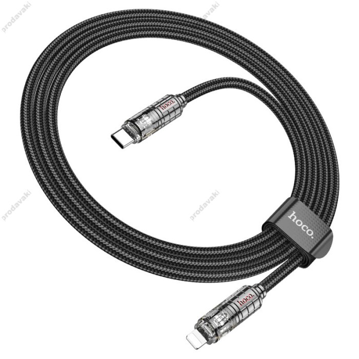 PD Кабель HOCO U122 Lantern Transparent Discovery Edition charging data cable Type-C Lightning 1,2m. Black
