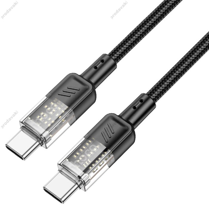 Кабель HOCO U129 Spirit transparent charging data cable Type-C to Type-C 60W 3A 1.2m Black