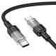 Кабель HOCO U129 Spirit transparent charging data cable Type-C to Type-C 60W 3A 1.2m Black