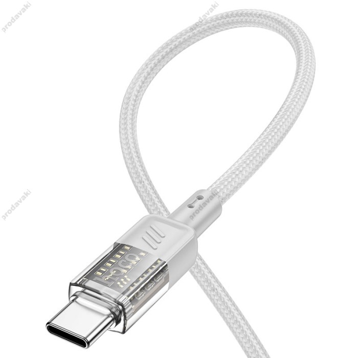 Кабель HOCO U129 Spirit transparent charging data cable Type-C to Type-C 60W 3A 1.2m Grey