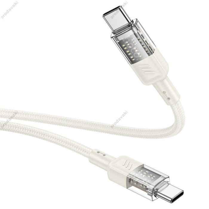 Кабель HOCO U129 Spirit transparent charging data cable Type-C to Type-C 60W 3A 1.2m Beige