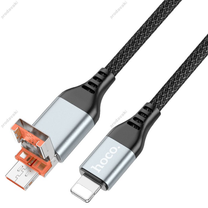 PD Кабель HOCO U128 Viking 2-in-1 charging data cable USB / Type-C to Lightning 1.2m Black