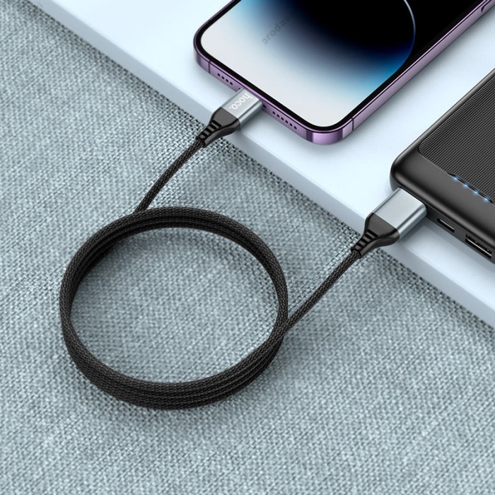 PD Кабель HOCO U128 Viking 2-in-1 charging data cable USB / Type-C to Lightning 1.2m Black