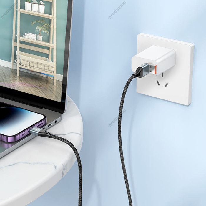 PD Кабель HOCO U128 Viking 2-in-1 charging data cable USB / Type-C to Lightning 1.2m Black