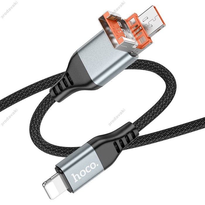 PD Кабель HOCO U128 Viking 2-in-1 charging data cable USB / Type-C to Lightning 1.2m Black