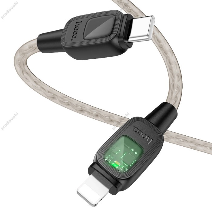 PD Кабель HOCO U124 Stone PD silicone intelligent power-off charging data cable Type-C Lightning 27W 1,2m. Black