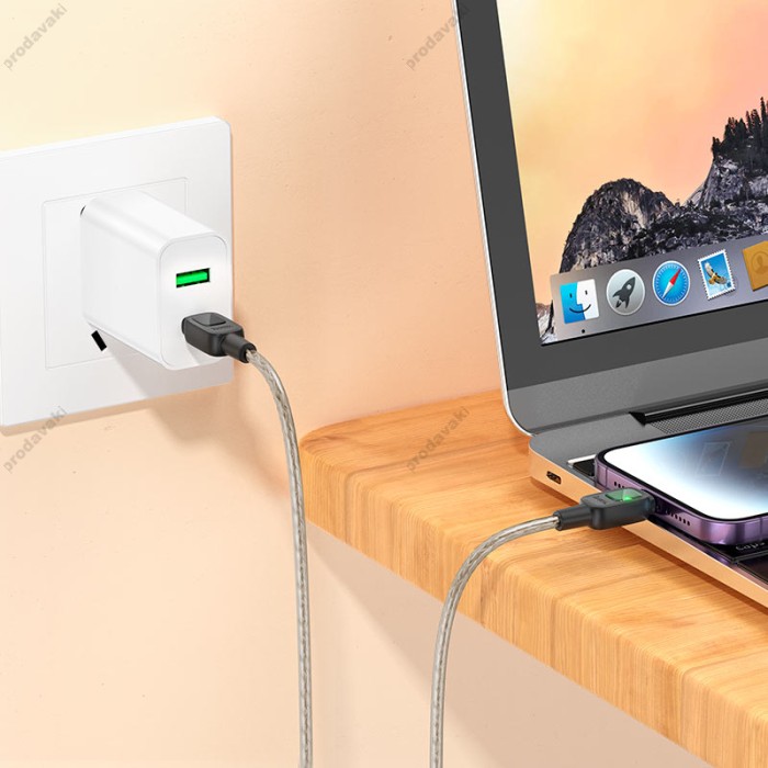 PD Кабель HOCO U124 Stone PD silicone intelligent power-off charging data cable Type-C Lightning 27W 1,2m. Black