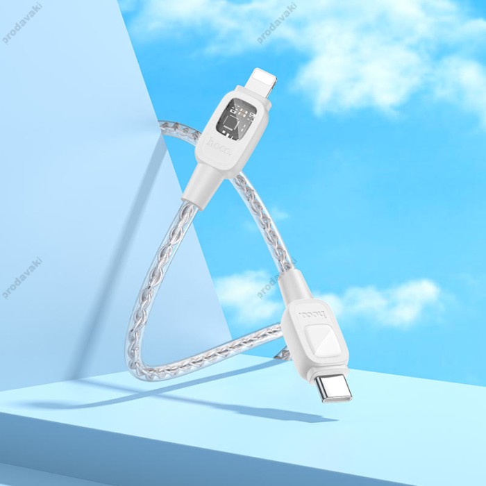 PD Кабель HOCO U124 Stone PD silicone intelligent power-off charging data cable Type-C Lightning 27W 1,2m. Gray