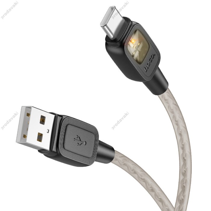 Кабель HOCO U124 Stone PD silicone intelligent power-off charging data cable USB to Type-C 3A 1.2m Black