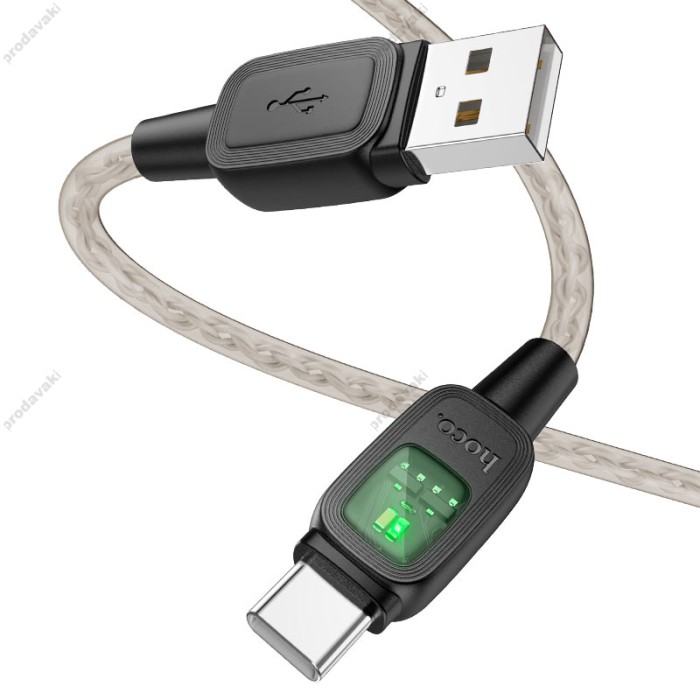 Кабель HOCO U124 Stone PD silicone intelligent power-off charging data cable USB to Type-C 3A 1.2m Black