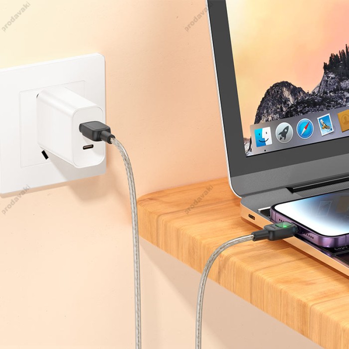 PD Кабель HOCO U124 Stone PD silicone intelligent power-off charging data cable USB Lightning 1,2m Black