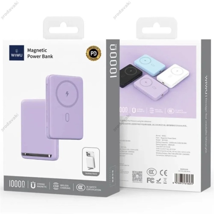 Повербанк портативний акумулятор Power Bank Wiwu Wi-P043 MagSafe магнітний 20W 10000 mAh Purple