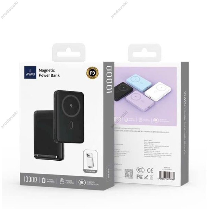 Повербанк портативний акумулятор Power bank Wiwu Wi-P043 MagSafe магнітний 20W 10000 mAh Black