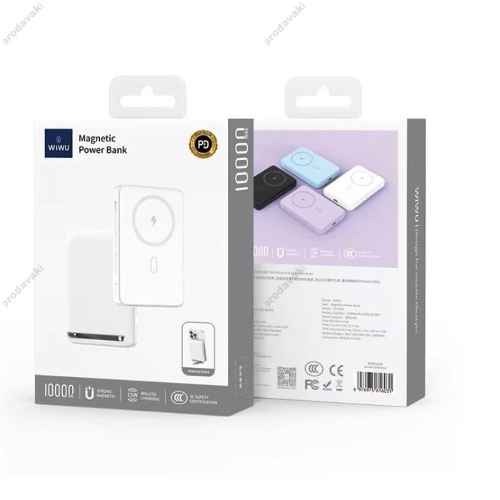 Повербанк портативний акумулятор Power Bank Wiwu Wi-P043 MagSafe магнітний 20W 10000 mAh White