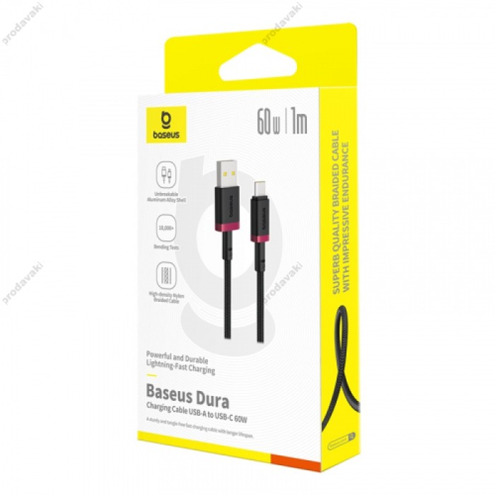 Кабель Baseus Dura Series USB to Type-C 60W 3A 1m Black-red P10377802U01-01